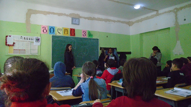 May and Atieno co-teaching with Darejan, one of our counterparts, during practicum.