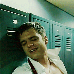 There is no sex in this movie. I am serious. this is his reaction to being thrown up against a locker by a dude.