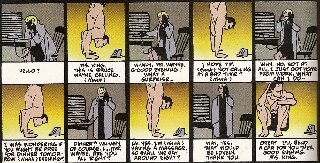 "You'll have to speak up. I'm doing handstand push-ups."