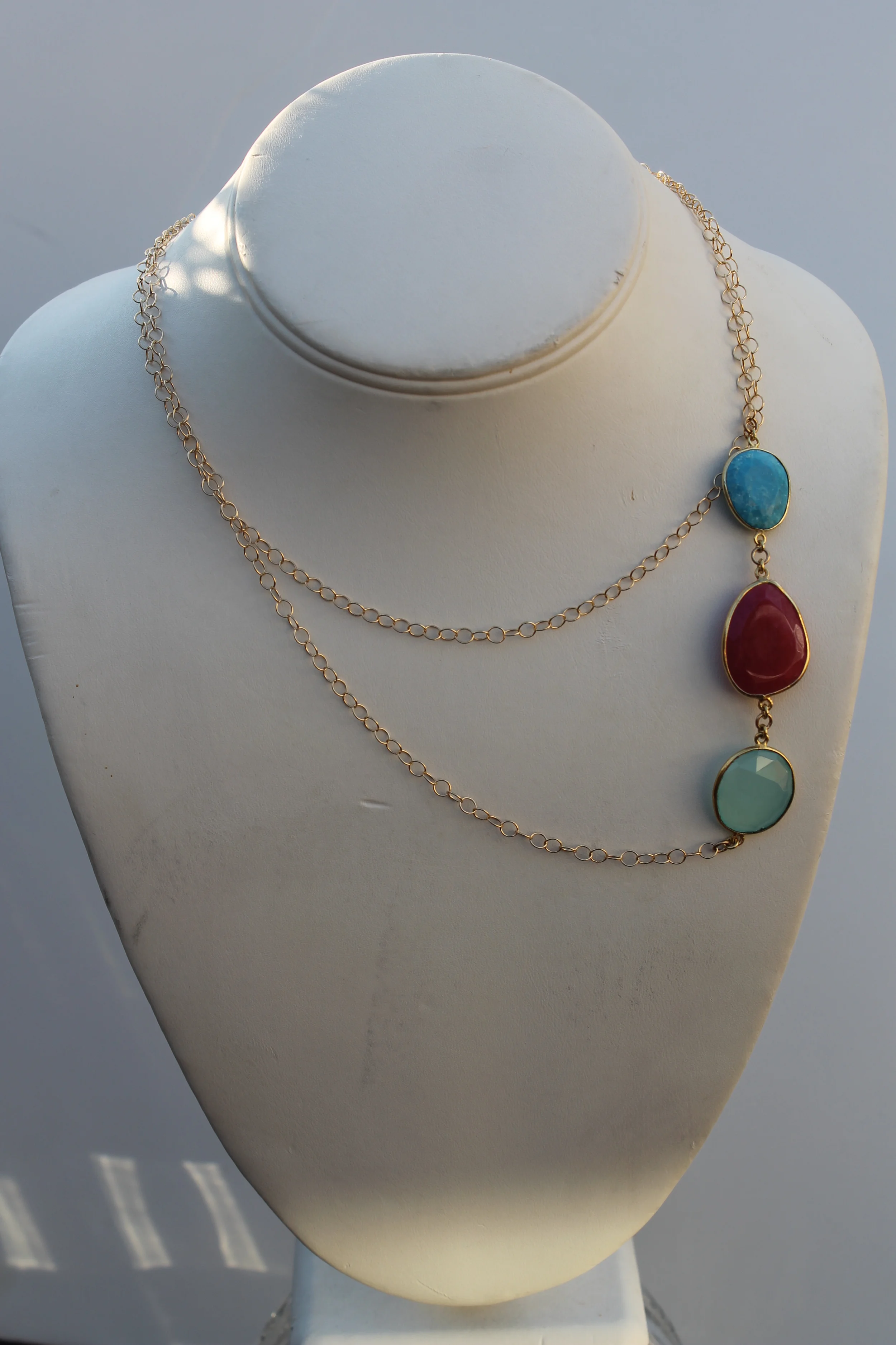 18K Gold Filled chain with 3 stones