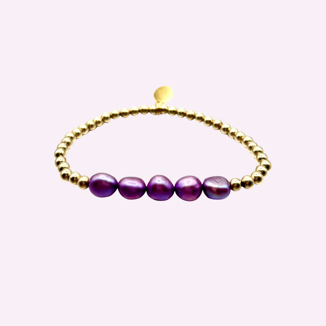 Dark Lavender Mother of Pearl Gold Bracelet