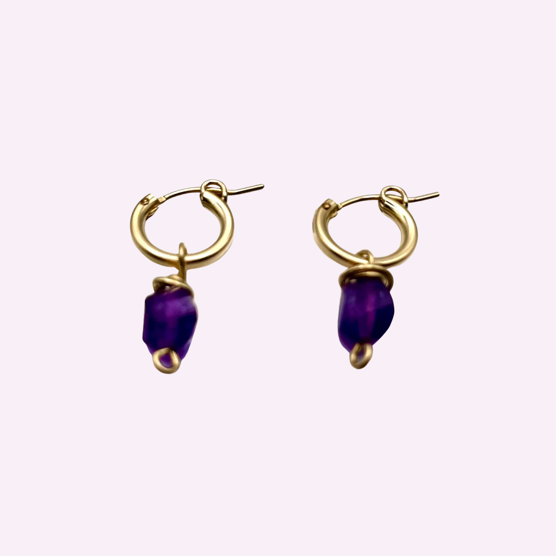Faceted Amethyst Drop on Gold Filled Huggie Earring