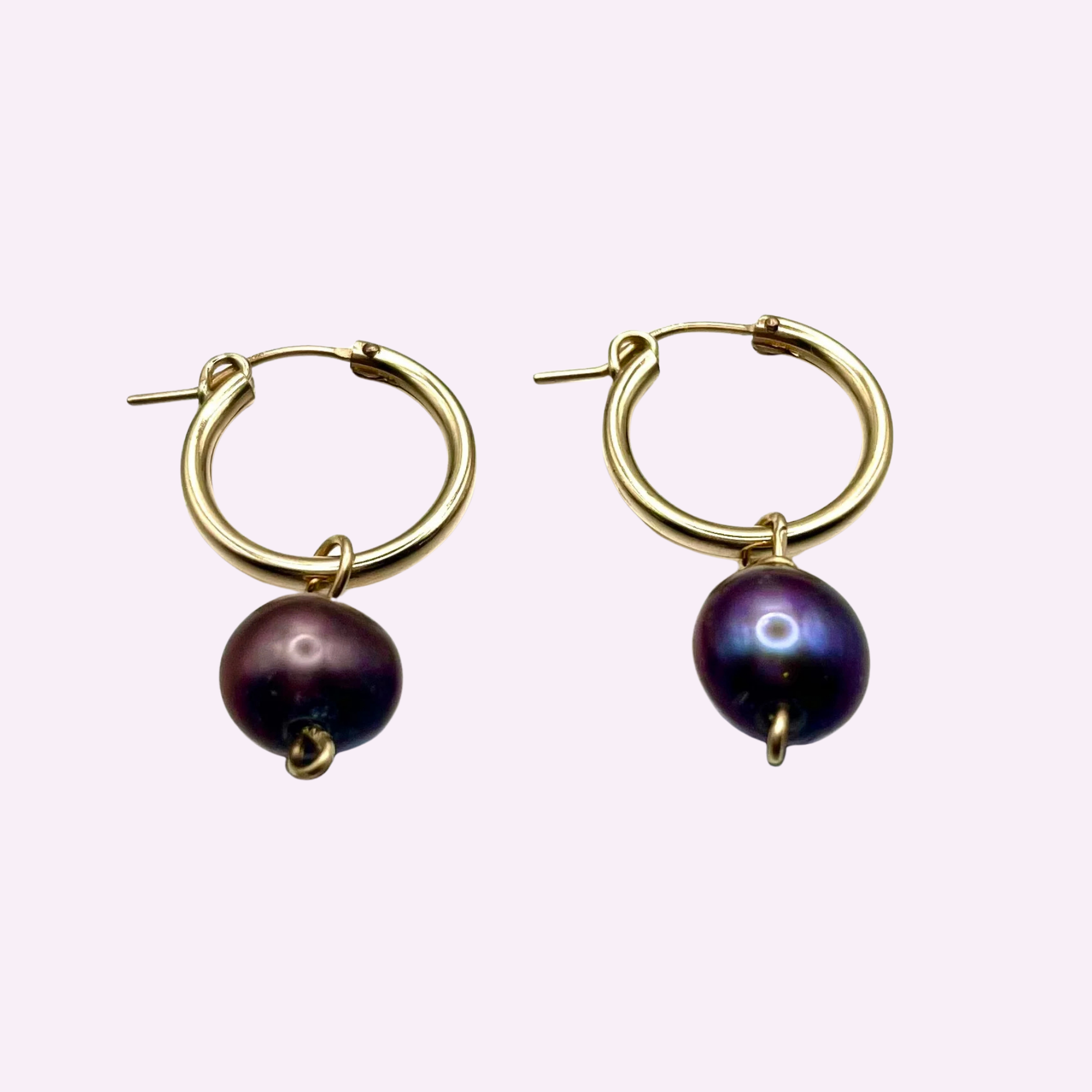 12.5mm Gold Filled Huggie Earring with Dark Lavender Mother of Pearl Drop