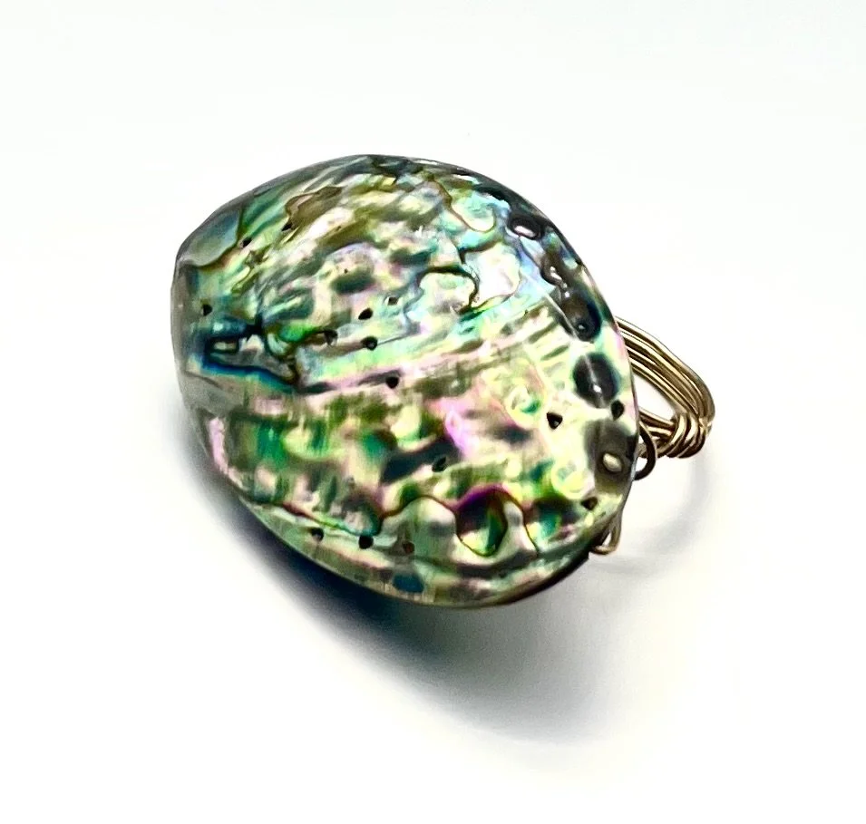 ald gf wire wrapped ring w large irridescent abalone shell.jpeg