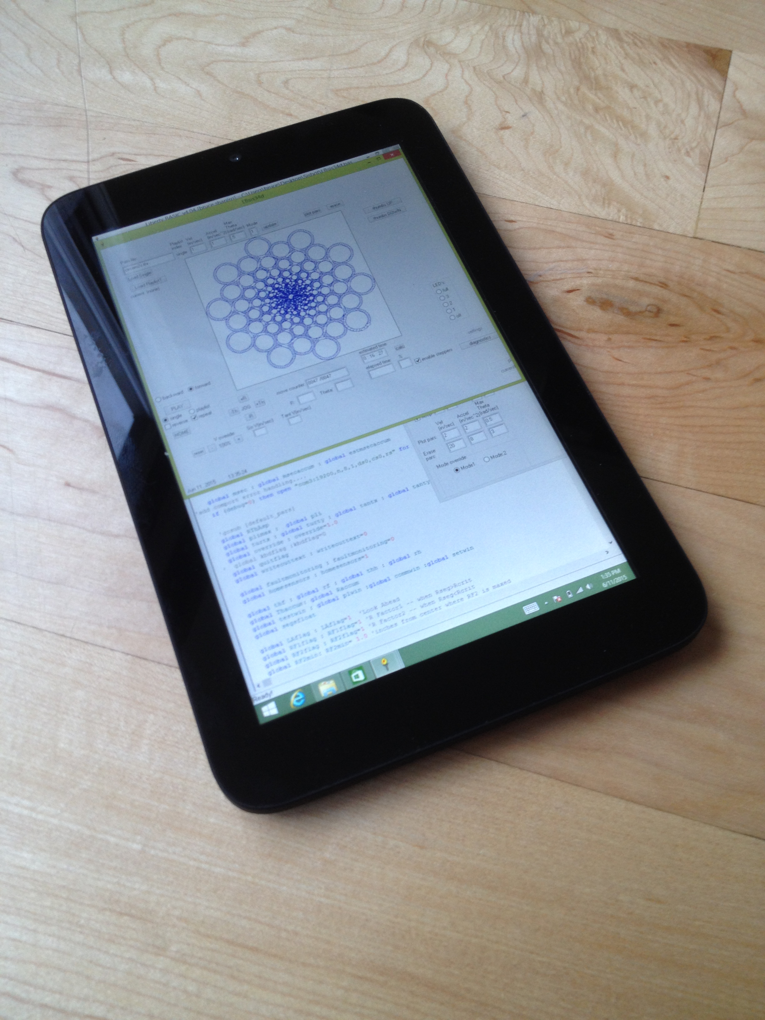 7" Winbook tablet running Sisyphus developer app