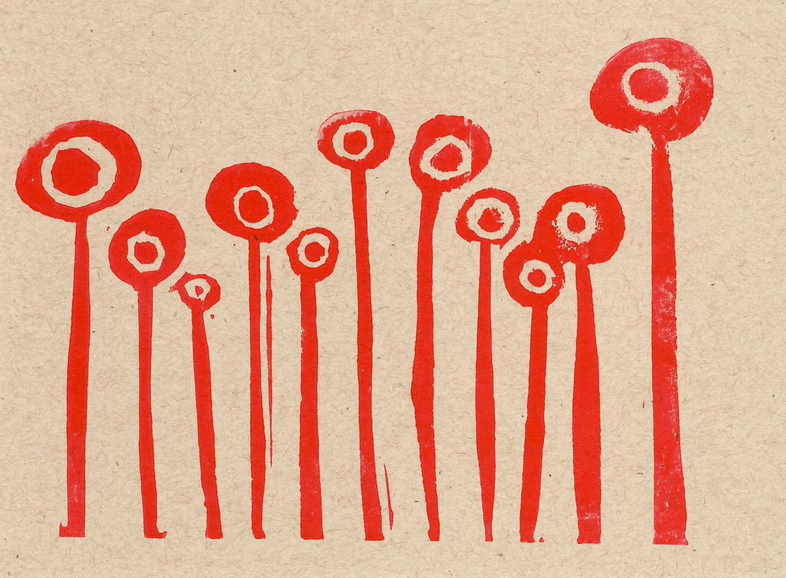 "Girlfriends" hand-carved rubber stamp + kraft paper + red screen printing ink
