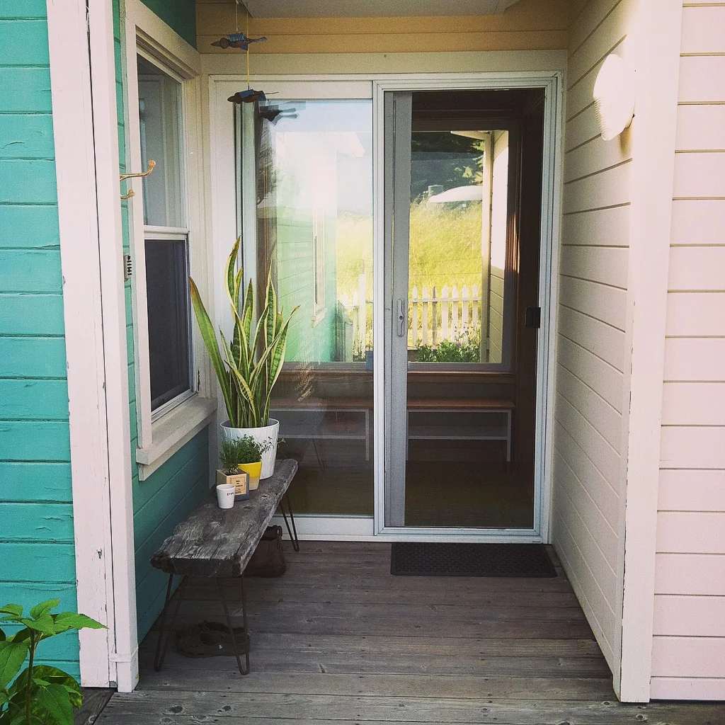 Our makeshift entryway with views to the back pasture