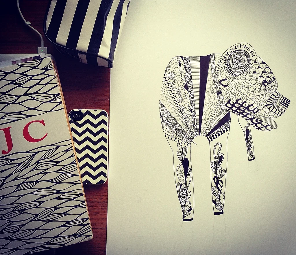 Lesson: Cross-Contour Drawing with Pattern + My Love for Black + White shines through all of my belongings in the above photo