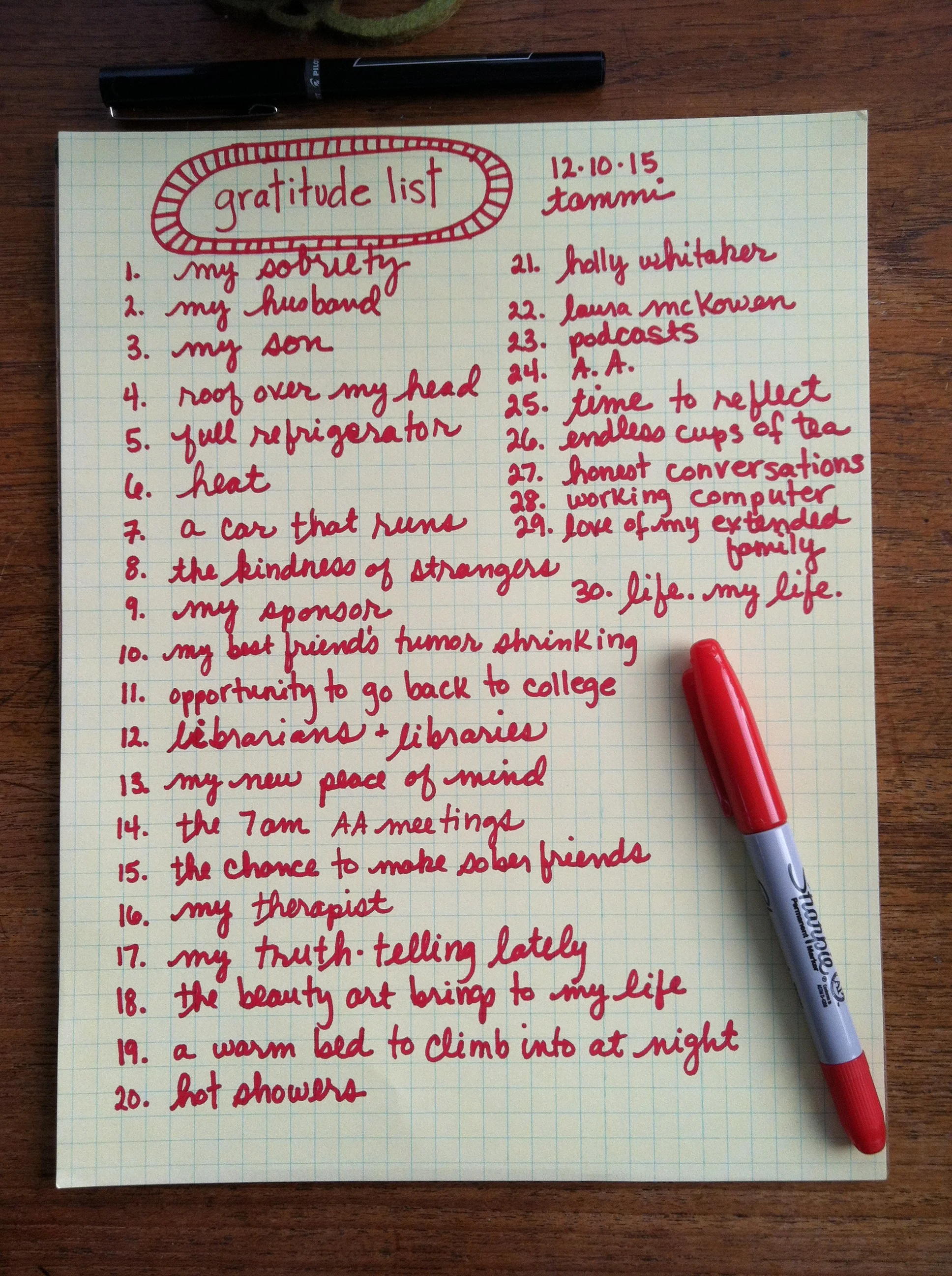 My first ever gratitude list