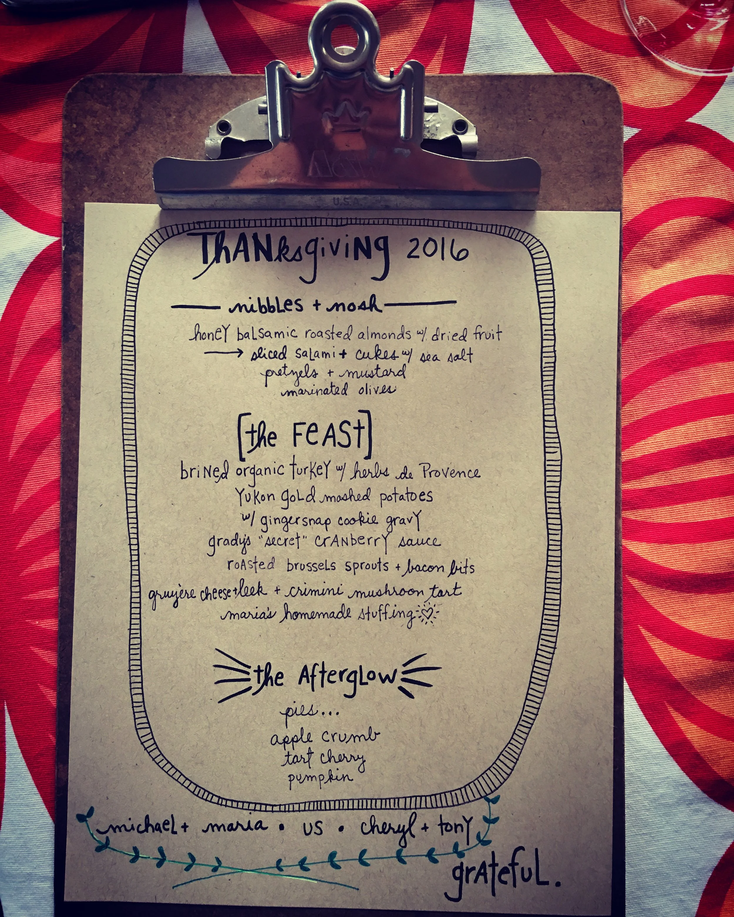 Thanksgiving Day Menu 2016