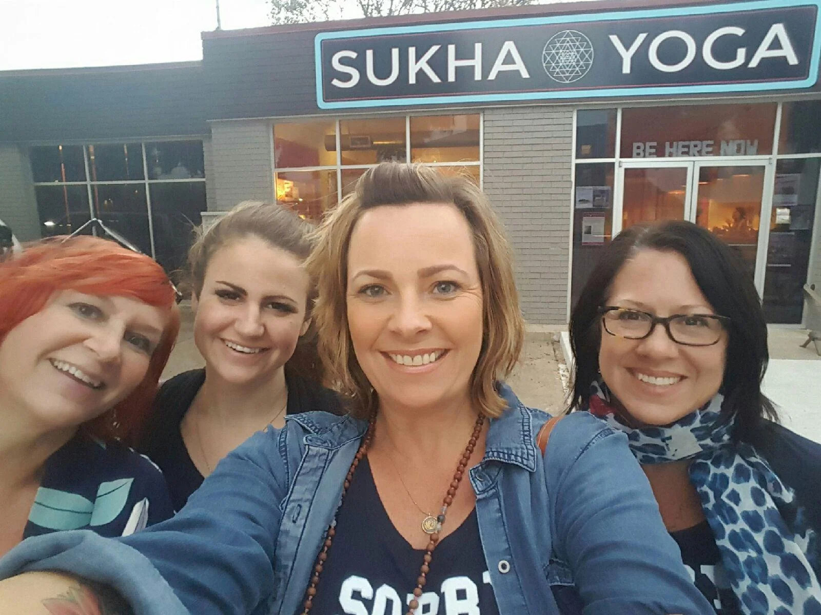 Sondra, Lara, Natalie (my newest sister-wife) + Me at Sukha Yoga in Austin on a Saturday Night! We know how to party.