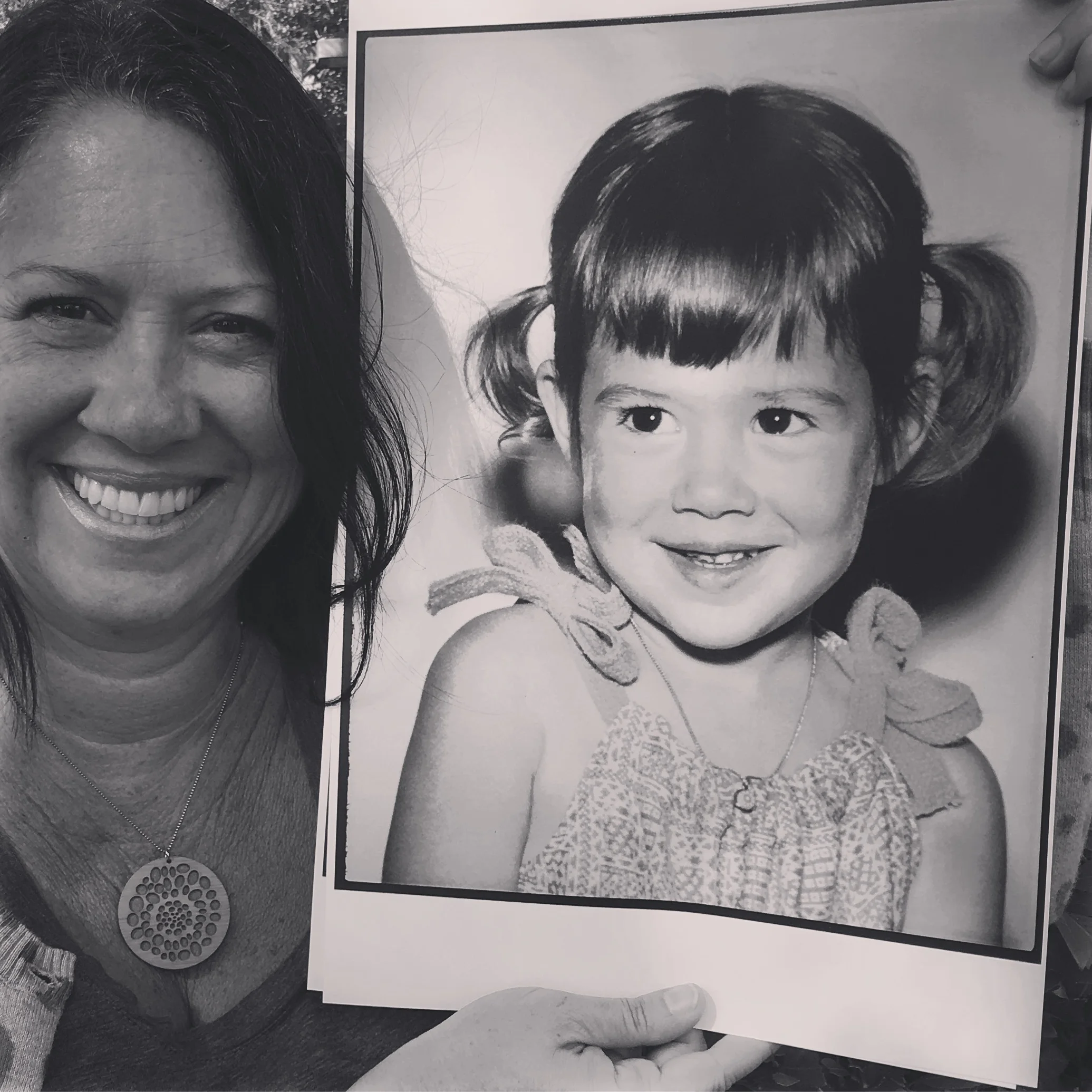 Still accessorizing with round pendants 42 years after this photo on the right was taken!