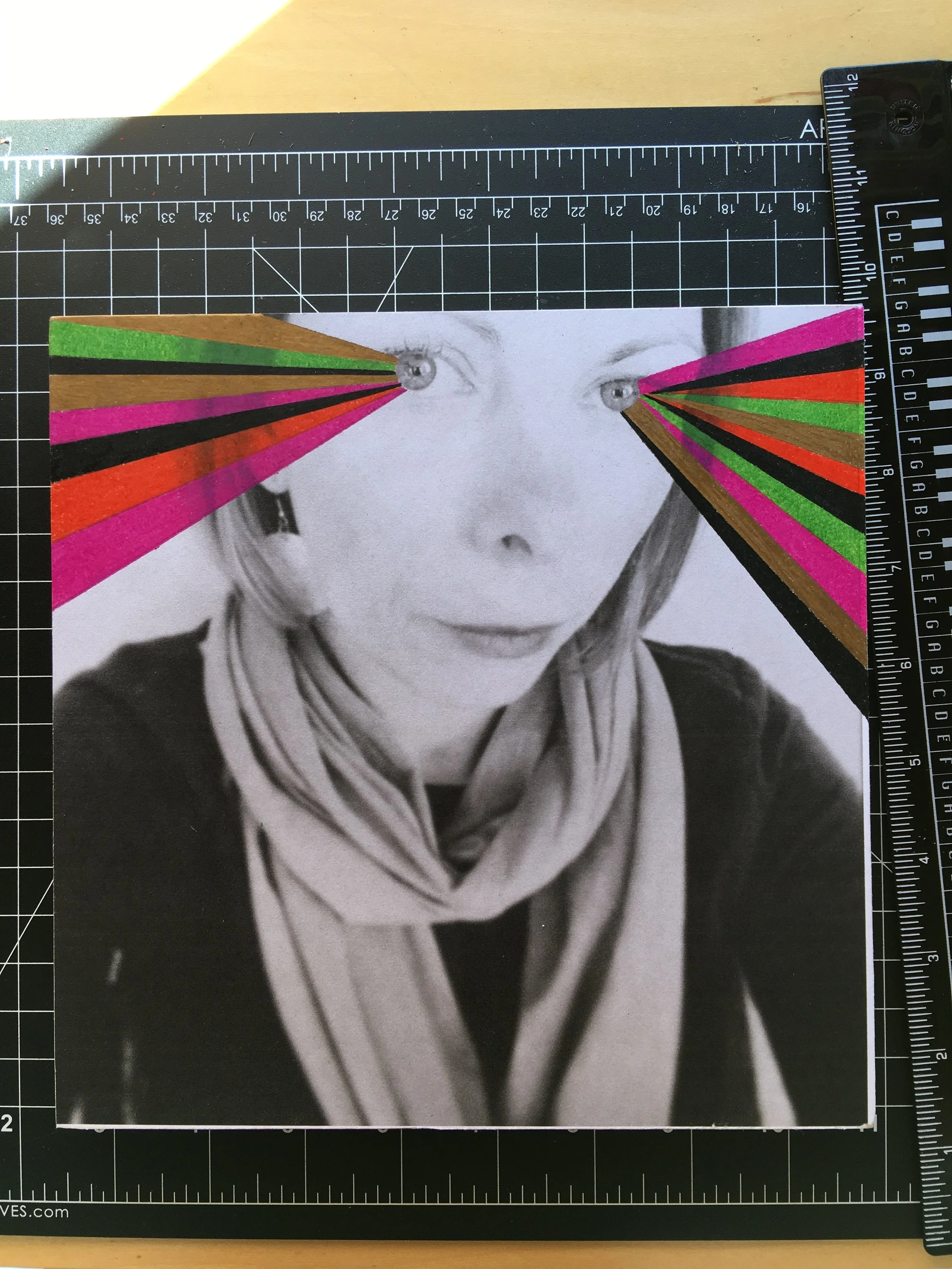 Mixed media: b/w photocopy + Prisma coloredpencils on an 8" x 8" hardwood panel