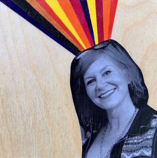Mixed media :: black + white photo, acrylic paints on a hard wood panel 5" x 5"