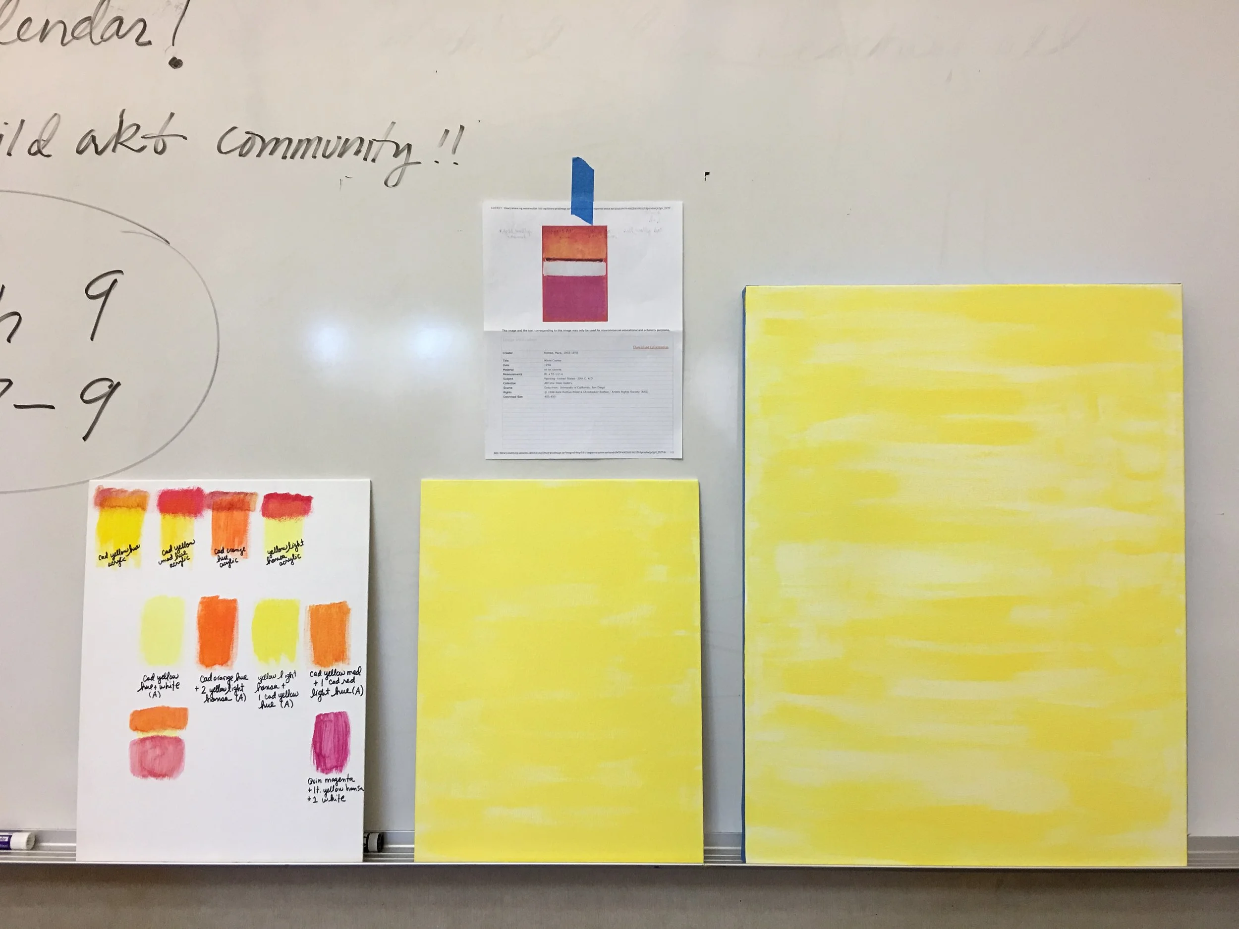 Plan D: Mixing a color chart + starting the under-paintings for two paintings of rothko's white center