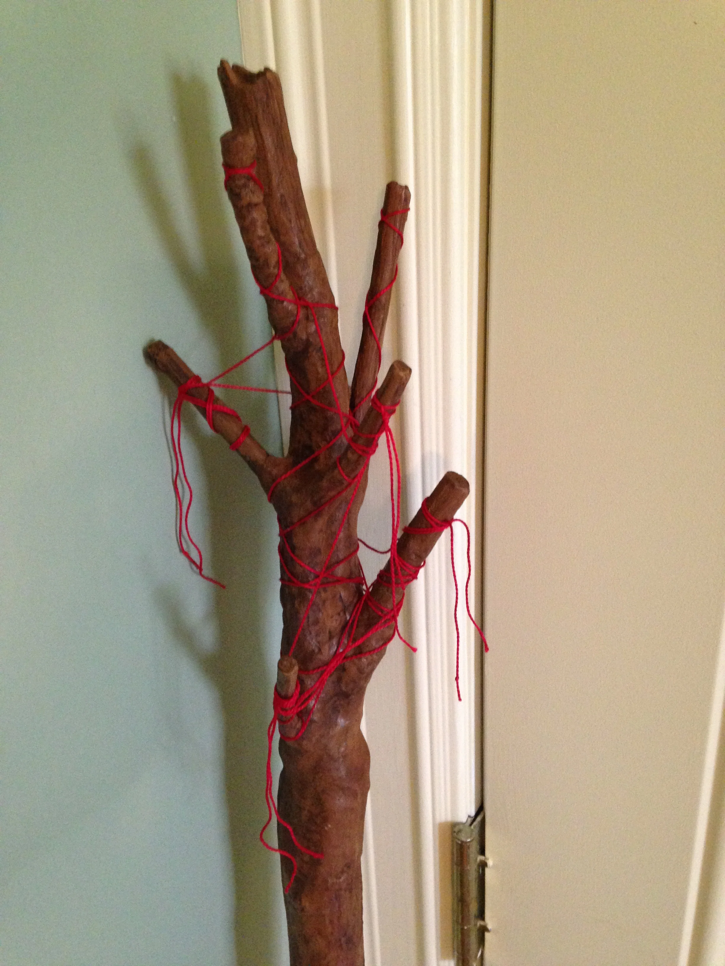 The last detail is the red string around the top, and voila! Finished staff!
