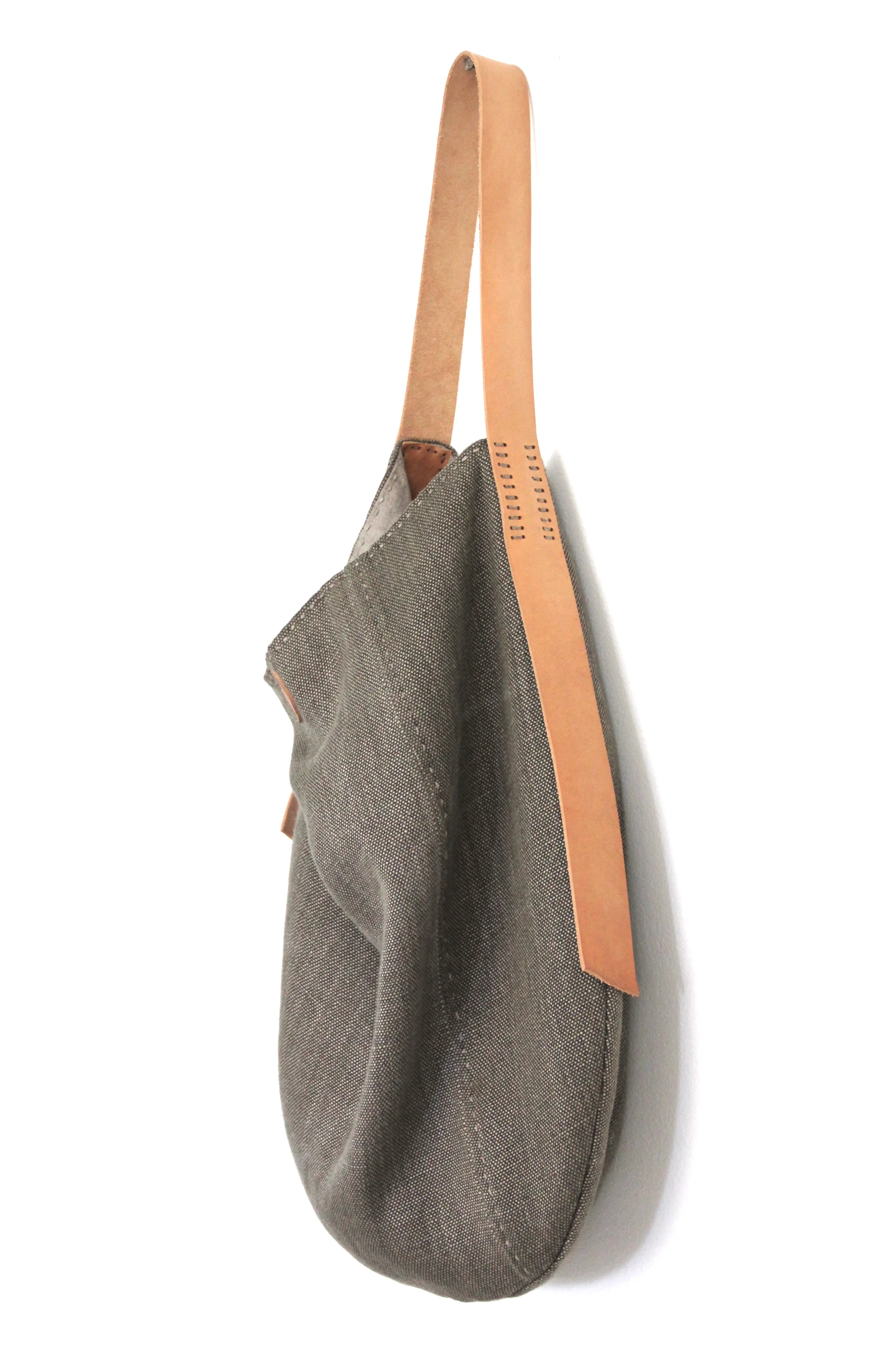 Handmade Belgian Linen Slouch Bag - Hedgehog + Morel