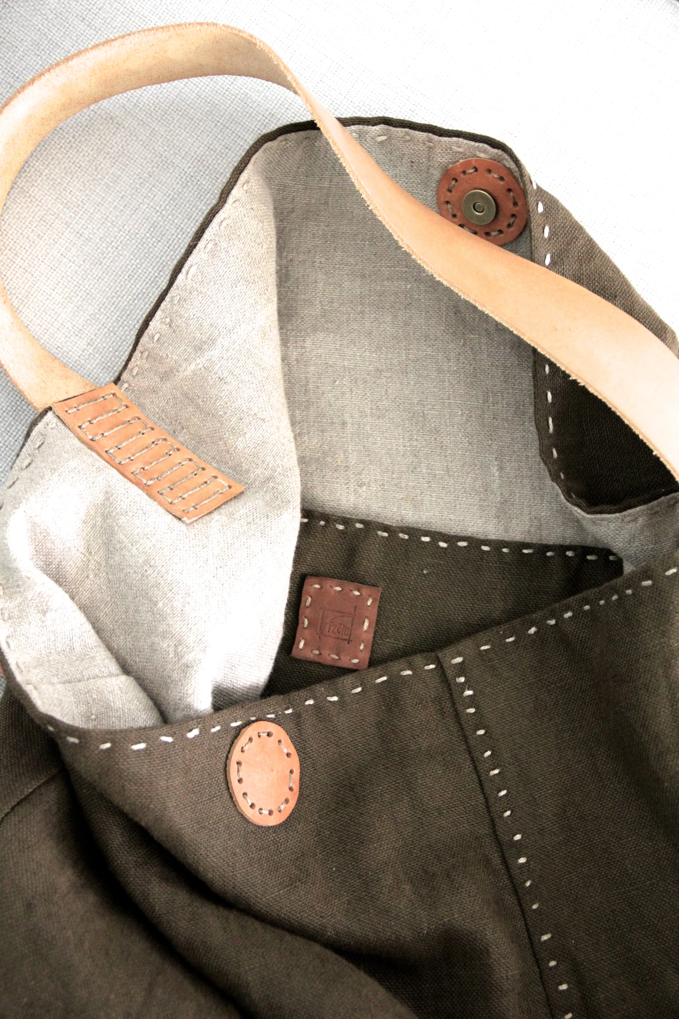 Handmade Eco Linen Slouch Bag - Bark