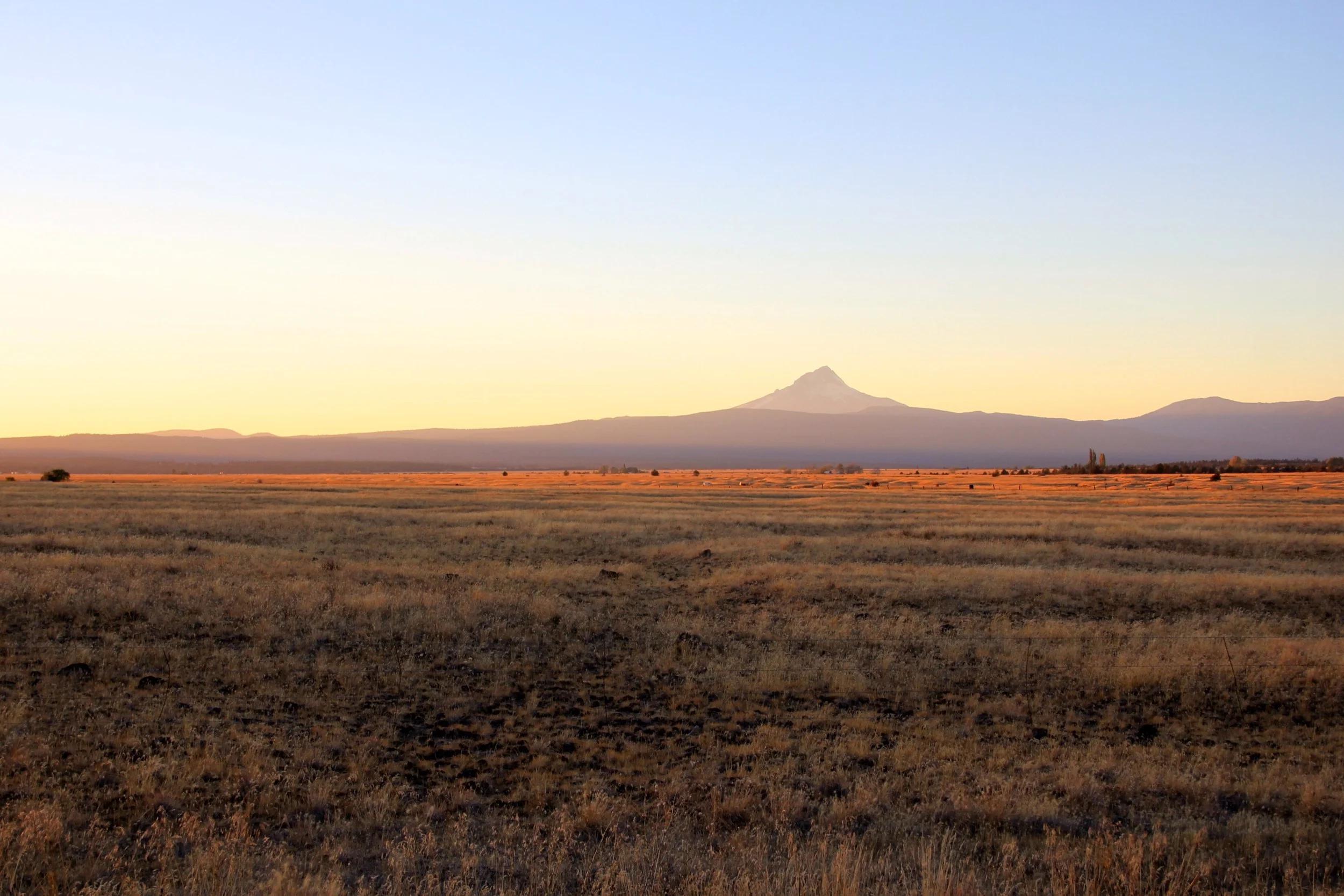 Mount Hood in distance at sunset