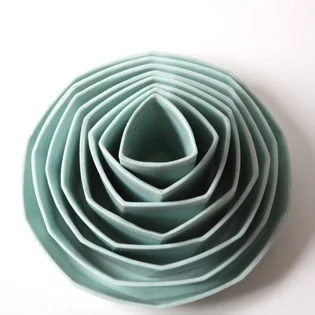 Geometric nesting vessels , slip cast porcelain, 2017.