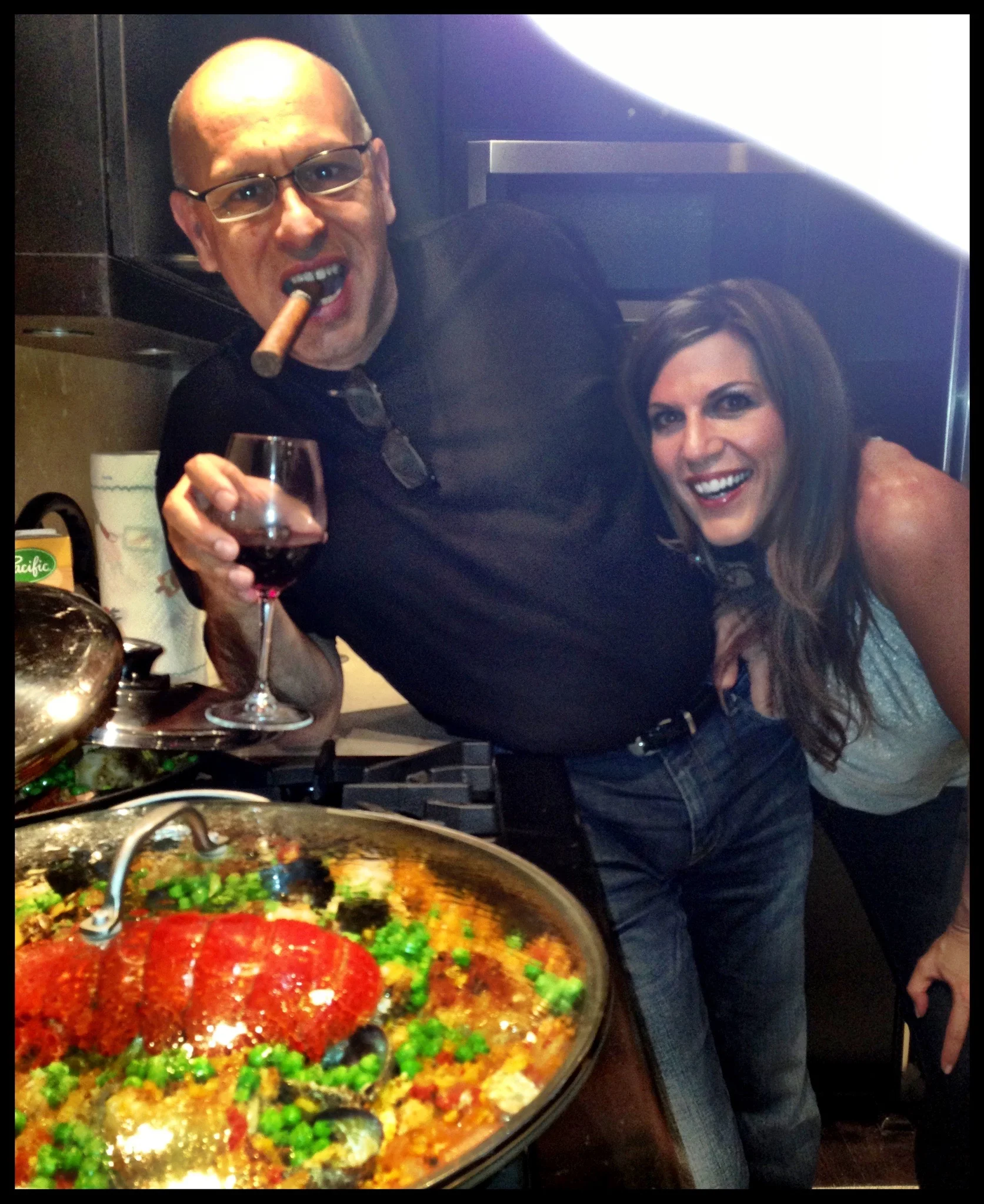 Isabel and I making our famous paella.
