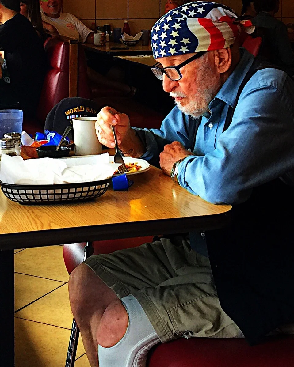 American WWII Vet at breakfast at Margarita's Restaurant in Ocean Beach