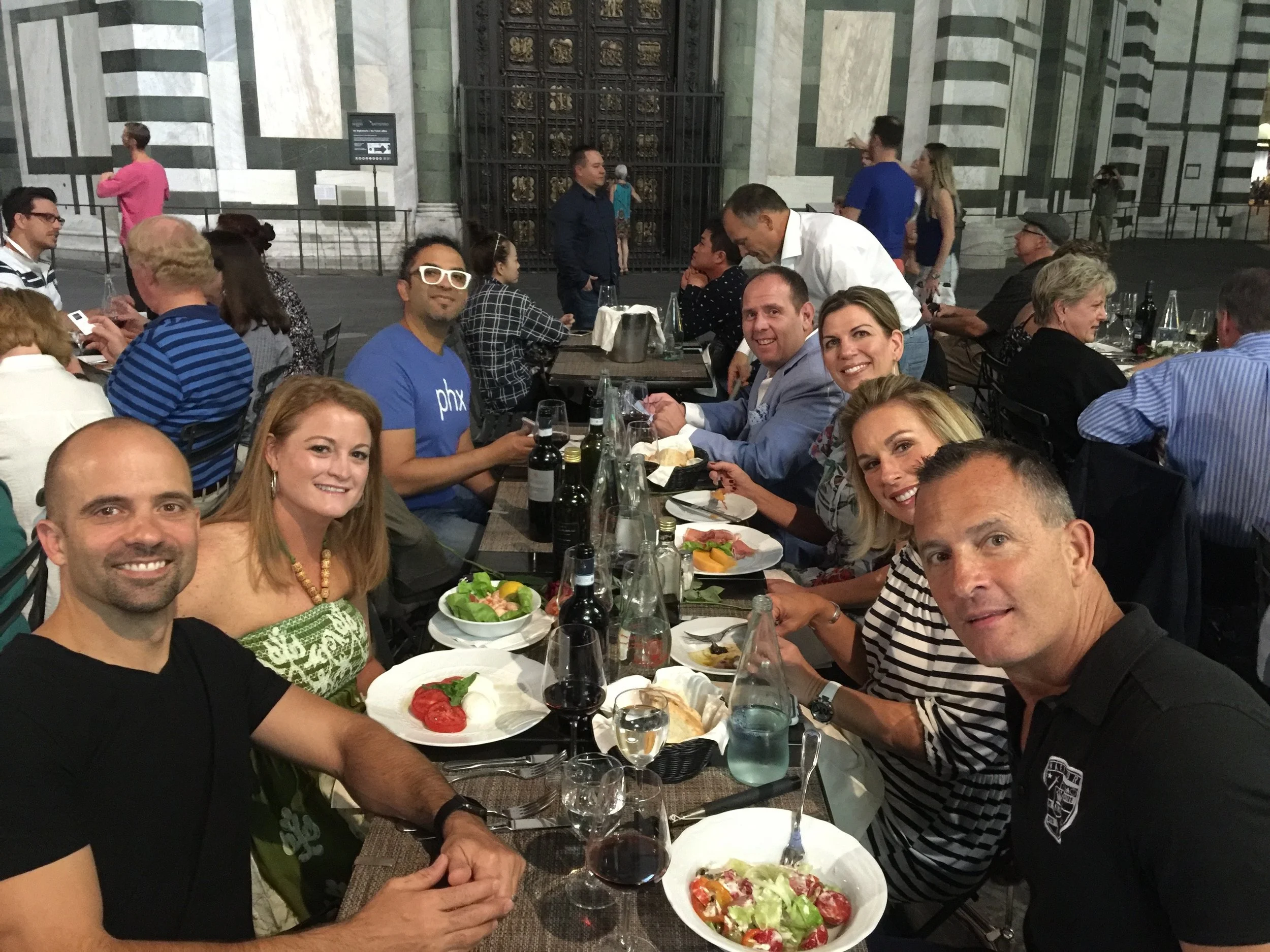 Part of the crew dining on the streets in Firenze