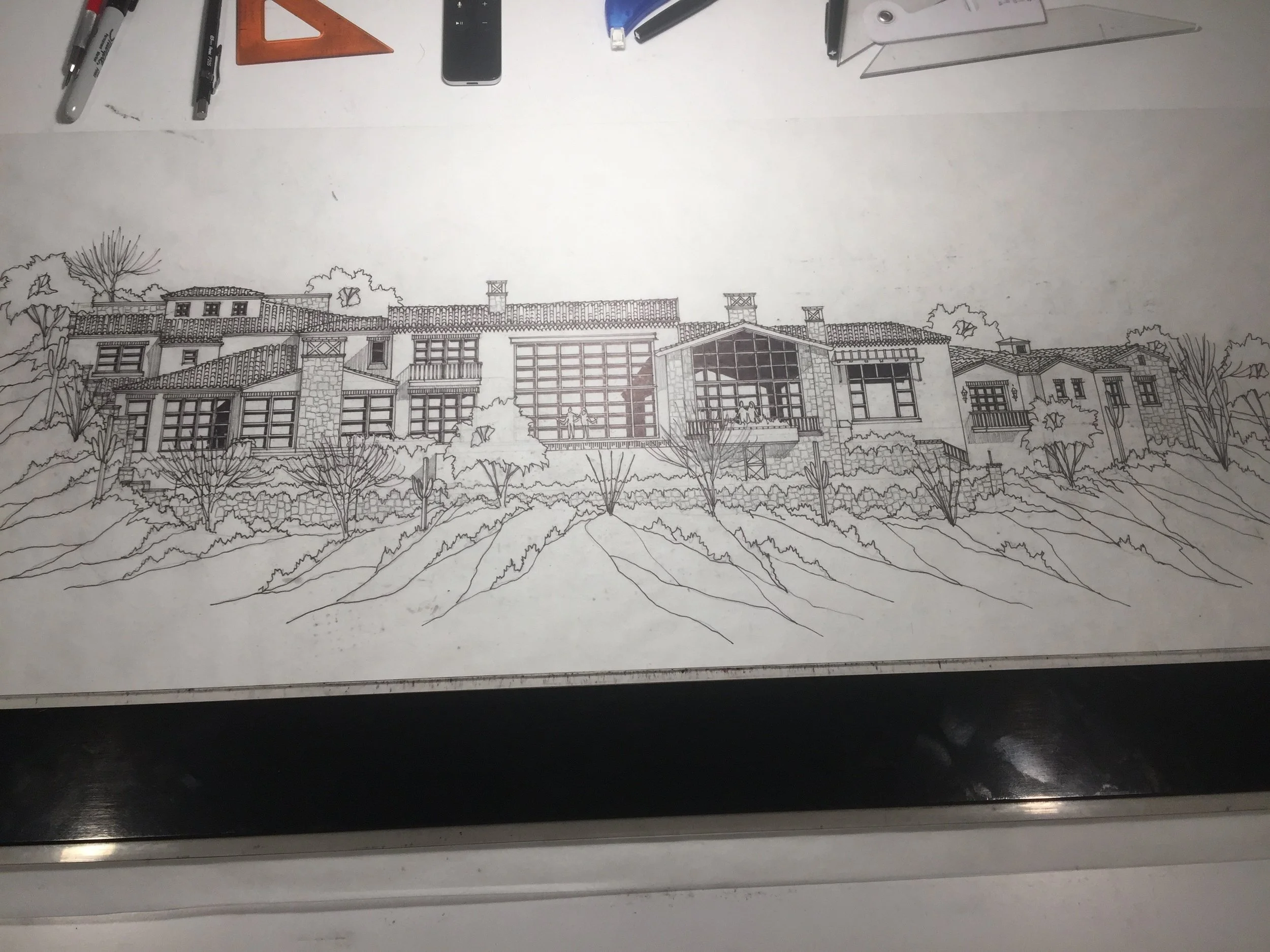 Concept elevation for a new hillside home in Silverleaf