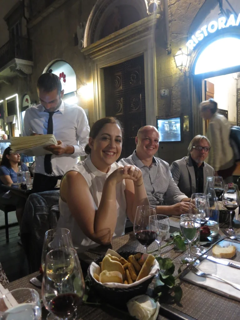 Night of the big proposal in Florence, Italy during the Candelaria Design Tour Italy