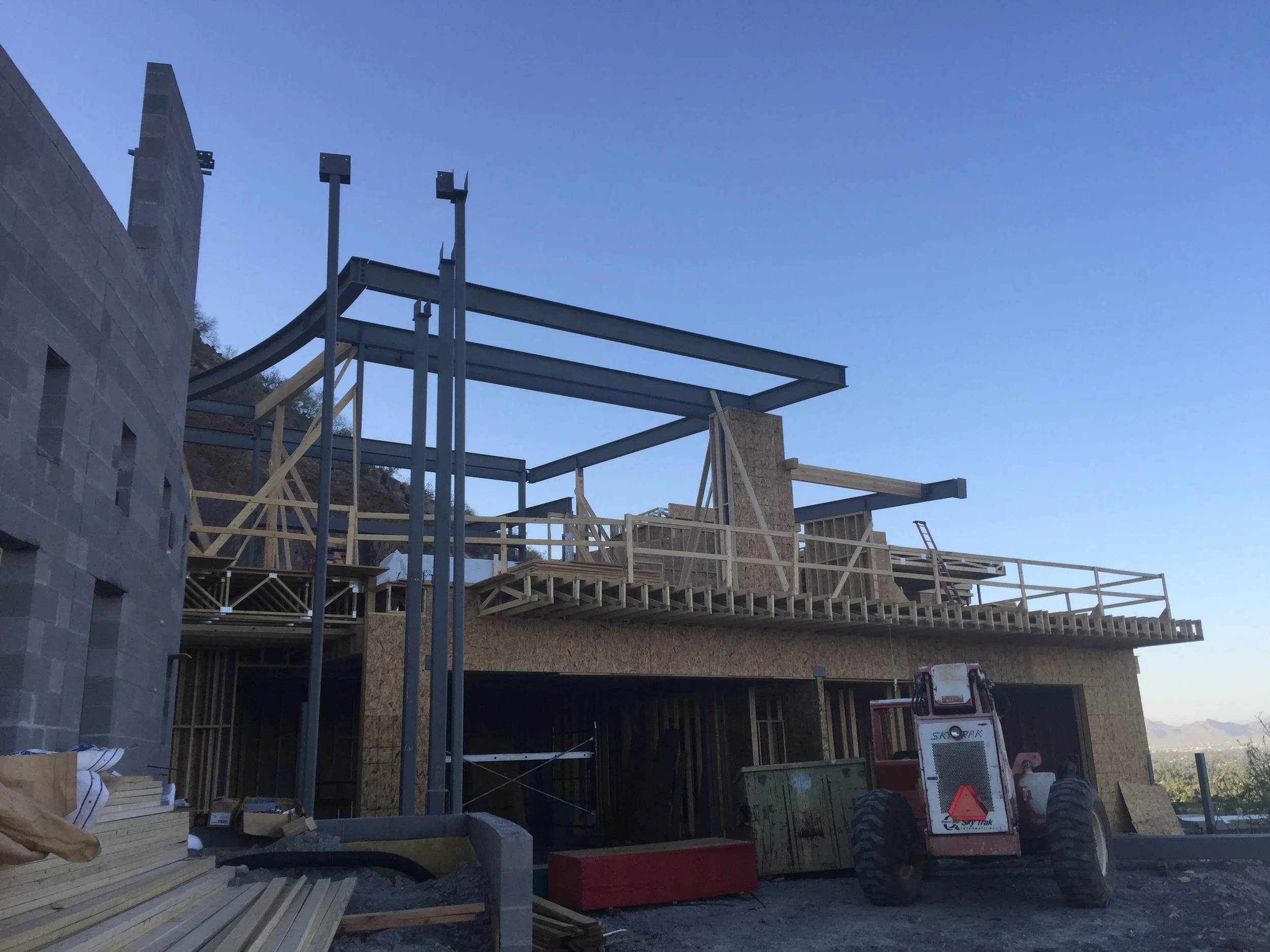 Steel underway on this Candelaria Design ~ Schultz Development hillside home in Paradise Valley.