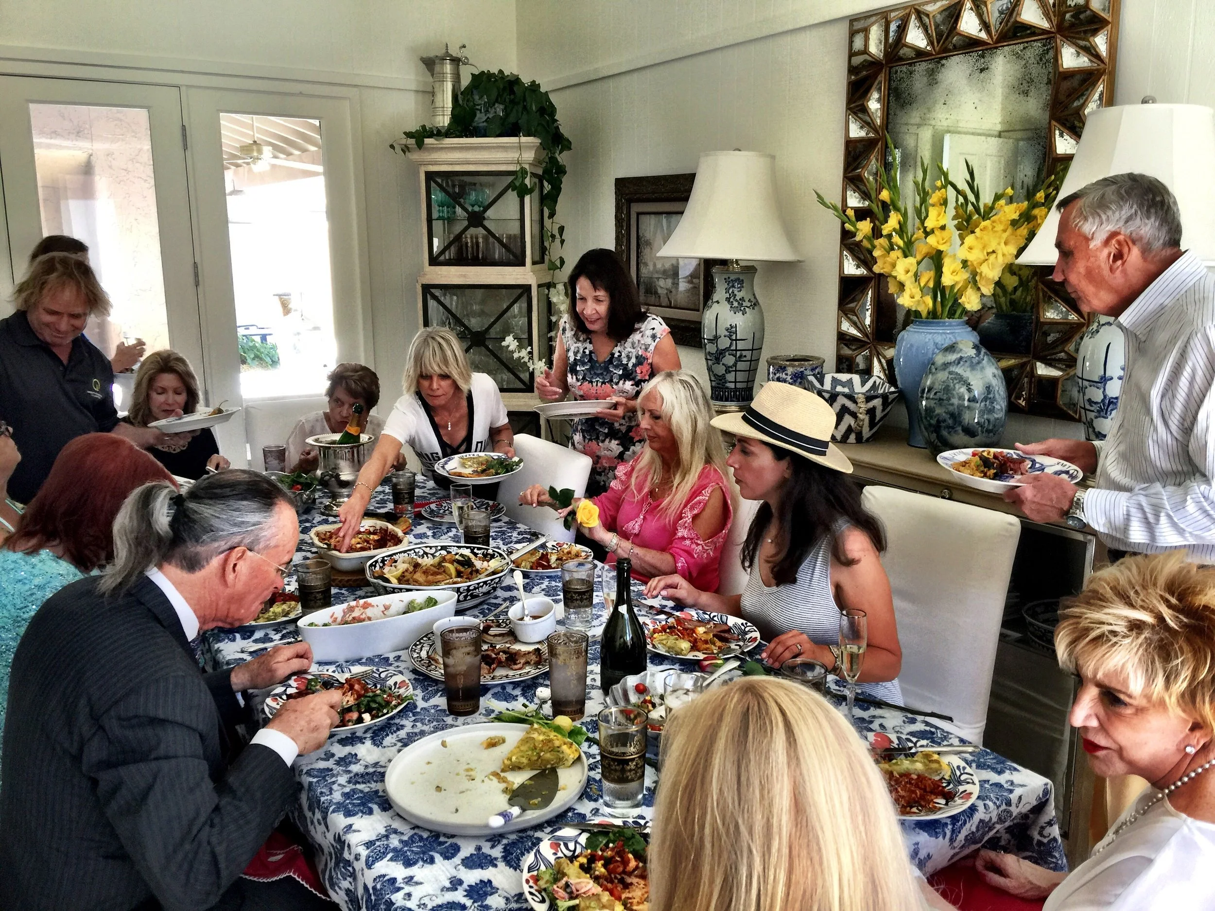 The Giltners and friends at Sunday dinner at Casa Candelaria