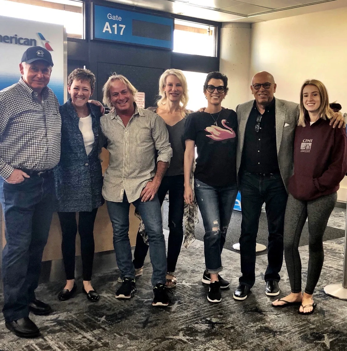 The Phoenix Crew ready for departure - Dave and Becky Stockett, Walter Spitz, Denise Lewis, Isabel, MC and Bella! Tiffany is meeting us in Miami and the Stankovic's are already in Spain!