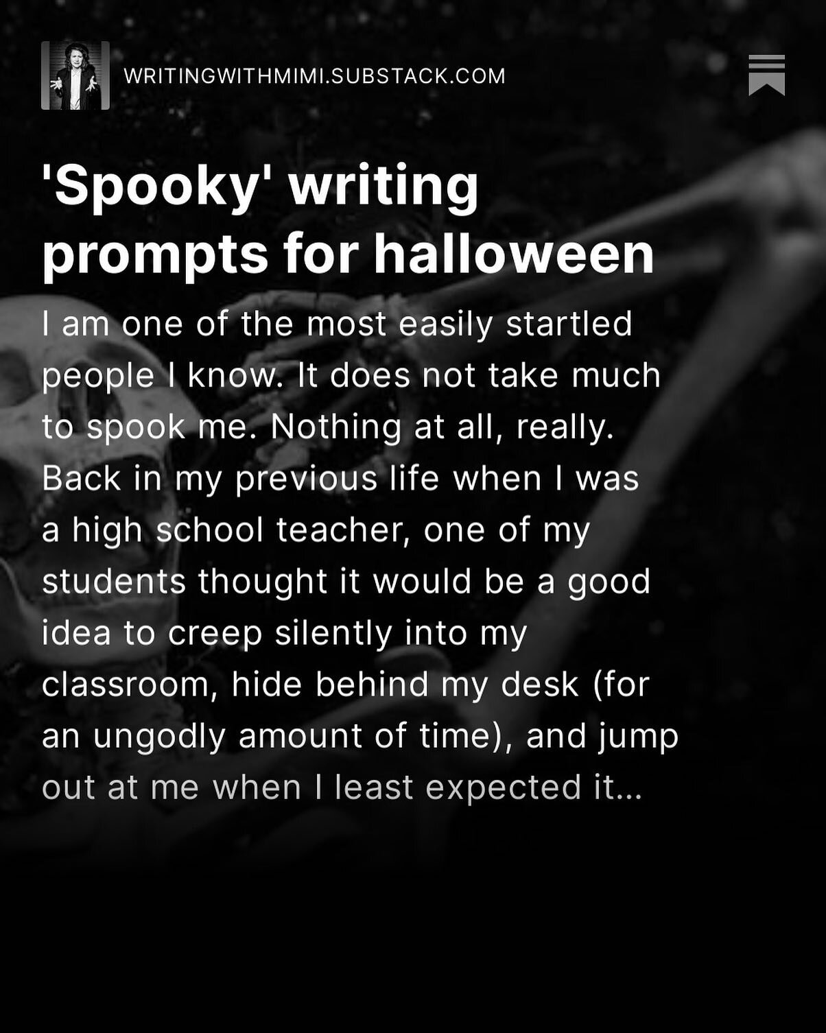 It&rsquo;s time to get 👻 SPOOKY 👻 
.
This week I explore my tendency to get spooked and give you a few good writing prompts to jumpstart your own heart! This week is another FREE post so make sure to subscribe in the link in my spooky bio to read i