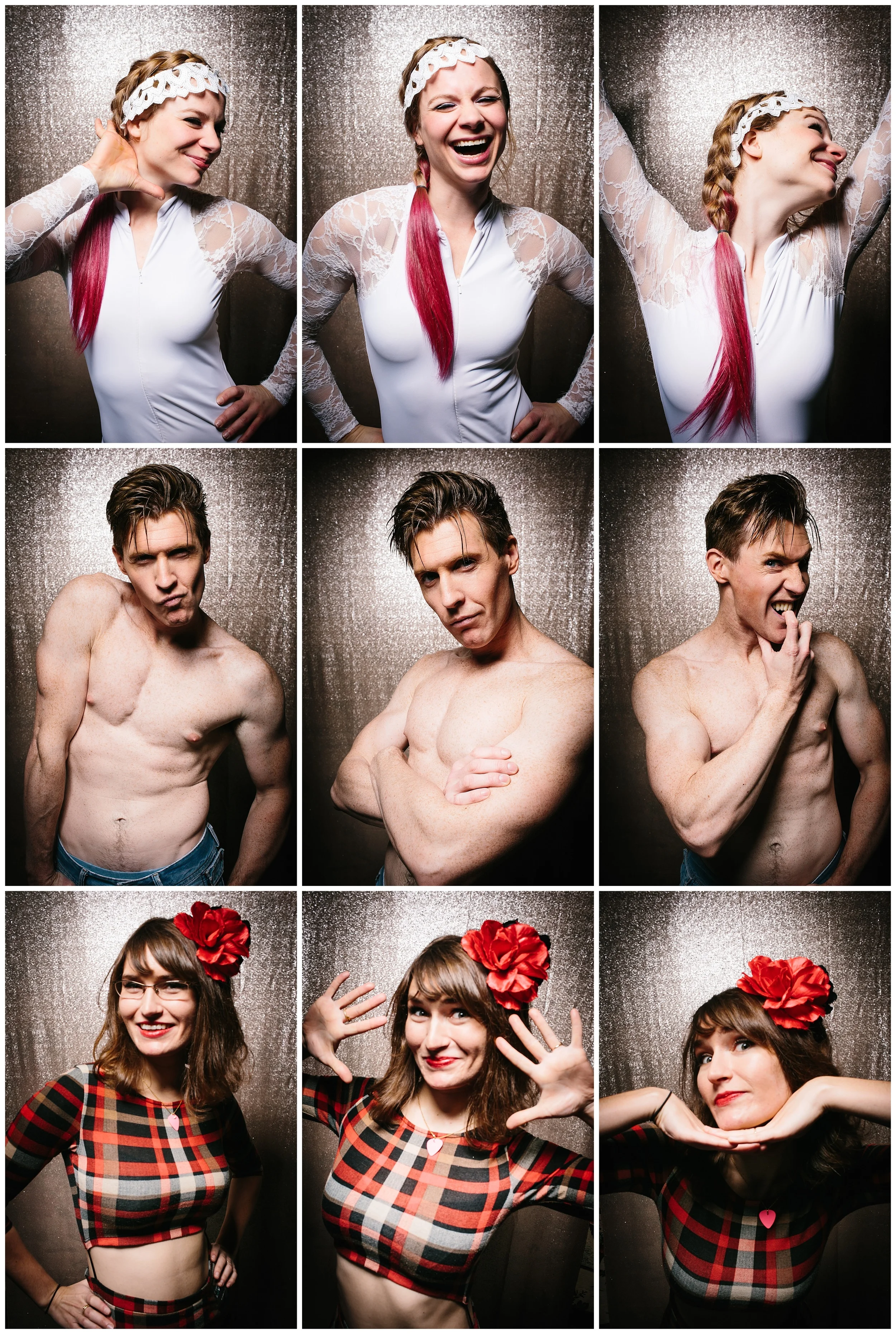 (top row to bottom row) The day was filled with entertainment by astounding aerialist Molly Baechtold, the saucy Sirlesque performers, and live music by Jan Marie and the Mean Reds. (Photo from Wild Eye Photobooth)