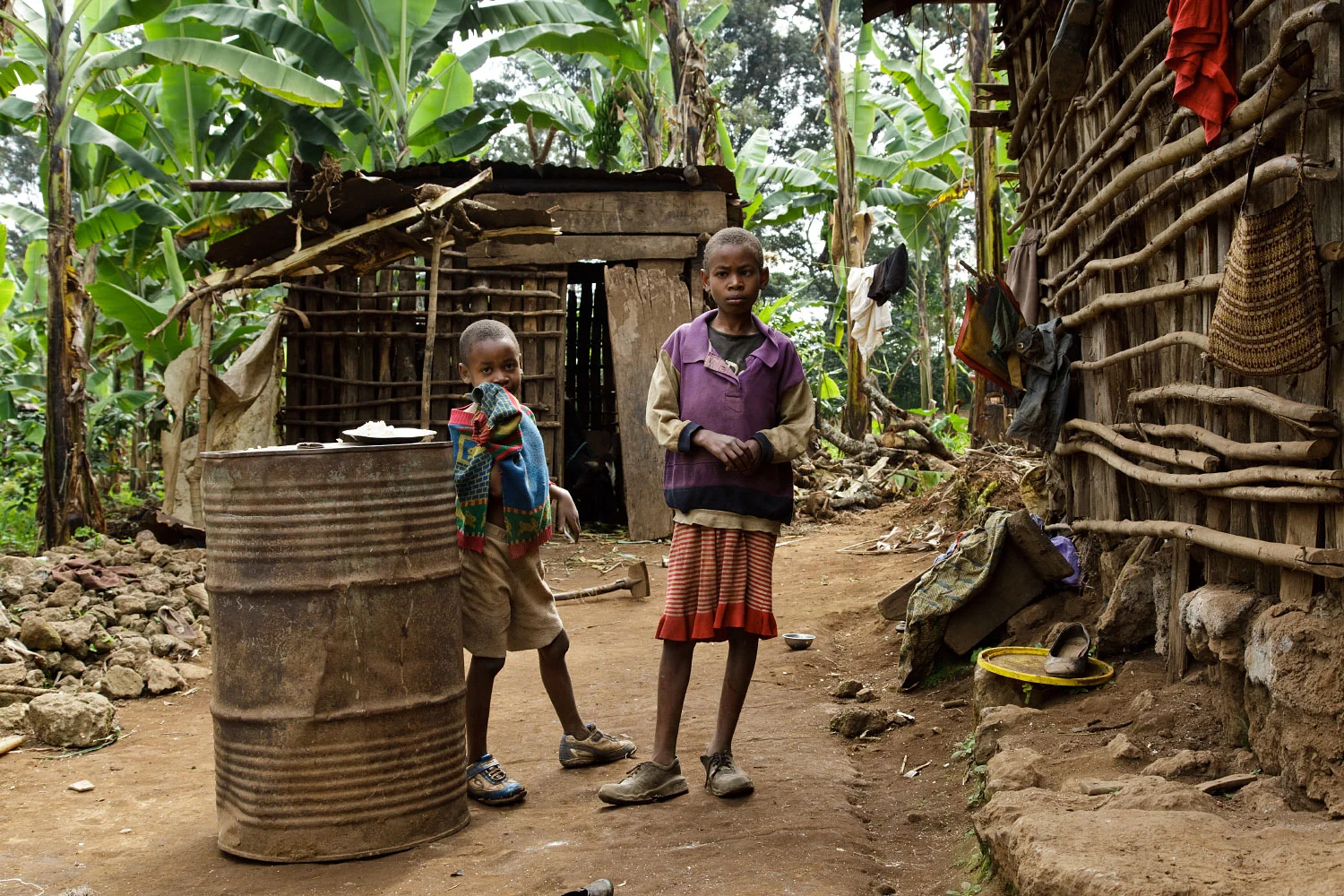 Village children in front of their hut in Kibosho-Umbwe.