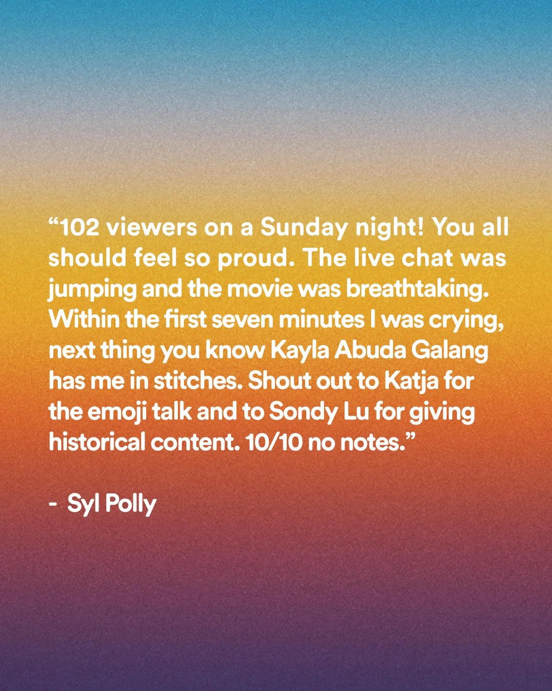 Viewer responses from last night’s screening of  the daydream believers . 