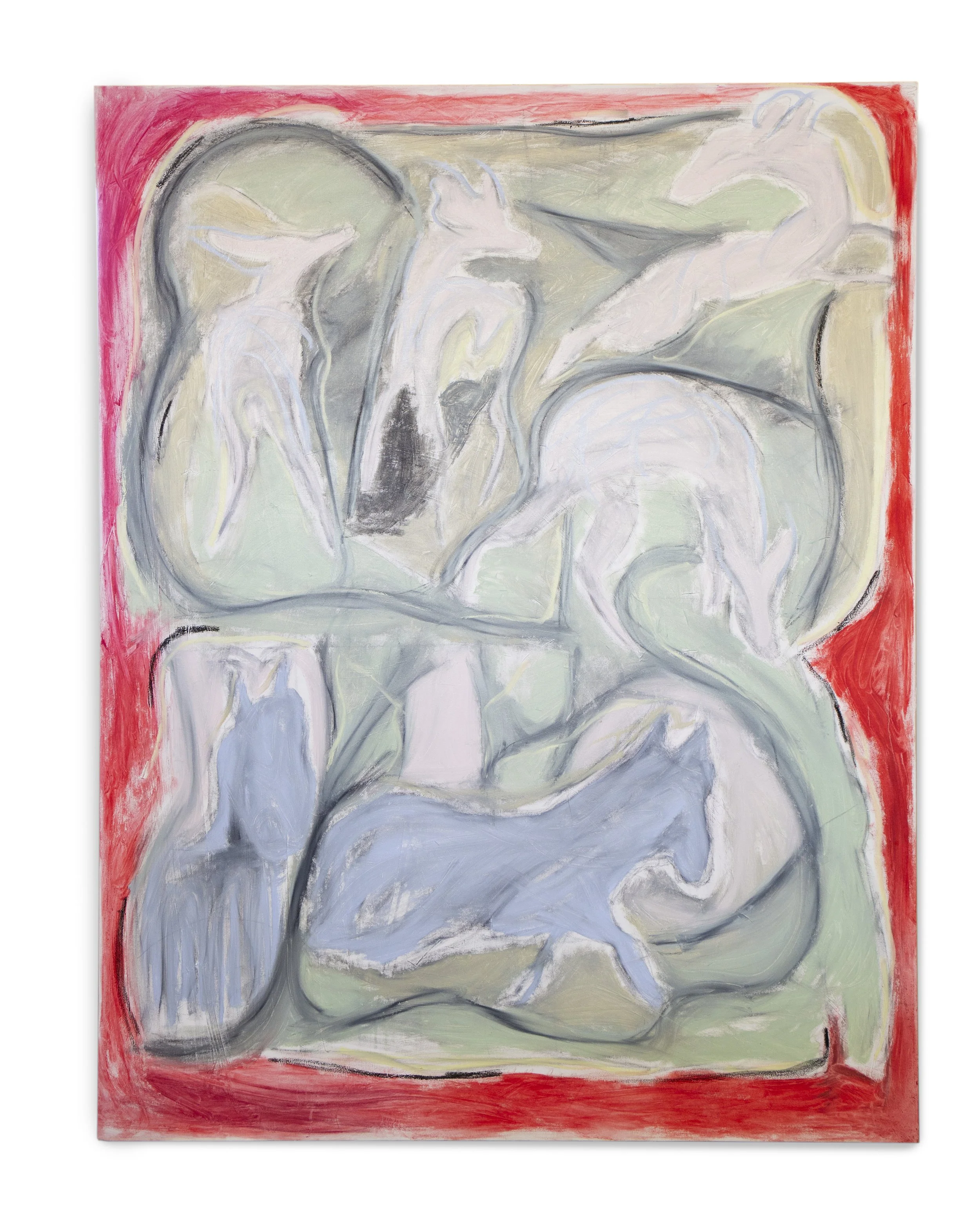  Deer and Horses  60” x 72”  Oil, color pencil on canvas 