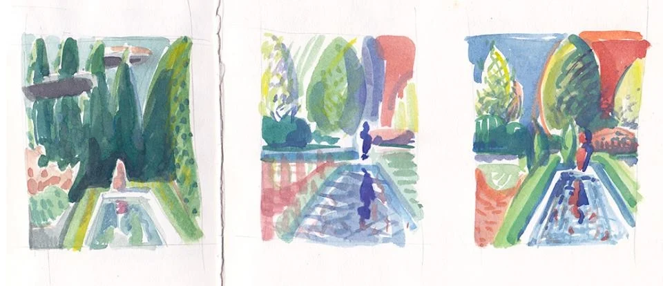 small sketchbook studies, after Jennifer Bartlett