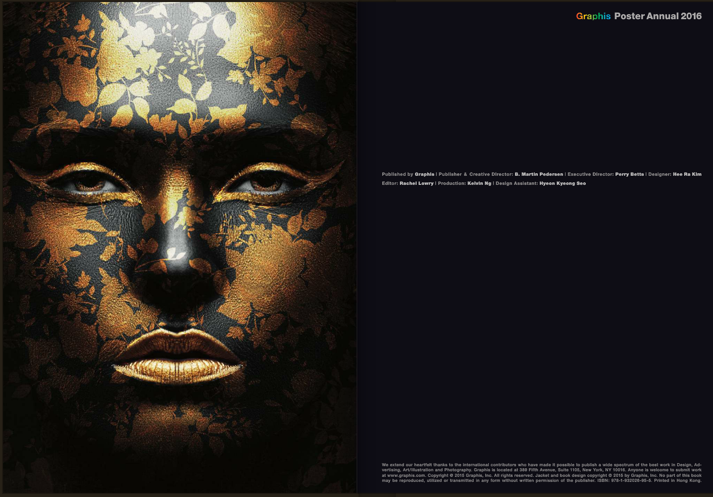 A digital artistic portrait of a woman's face with gold and black leaf designs, featuring intense eyes and gold lips, overlaid with intricate leaf patterns.