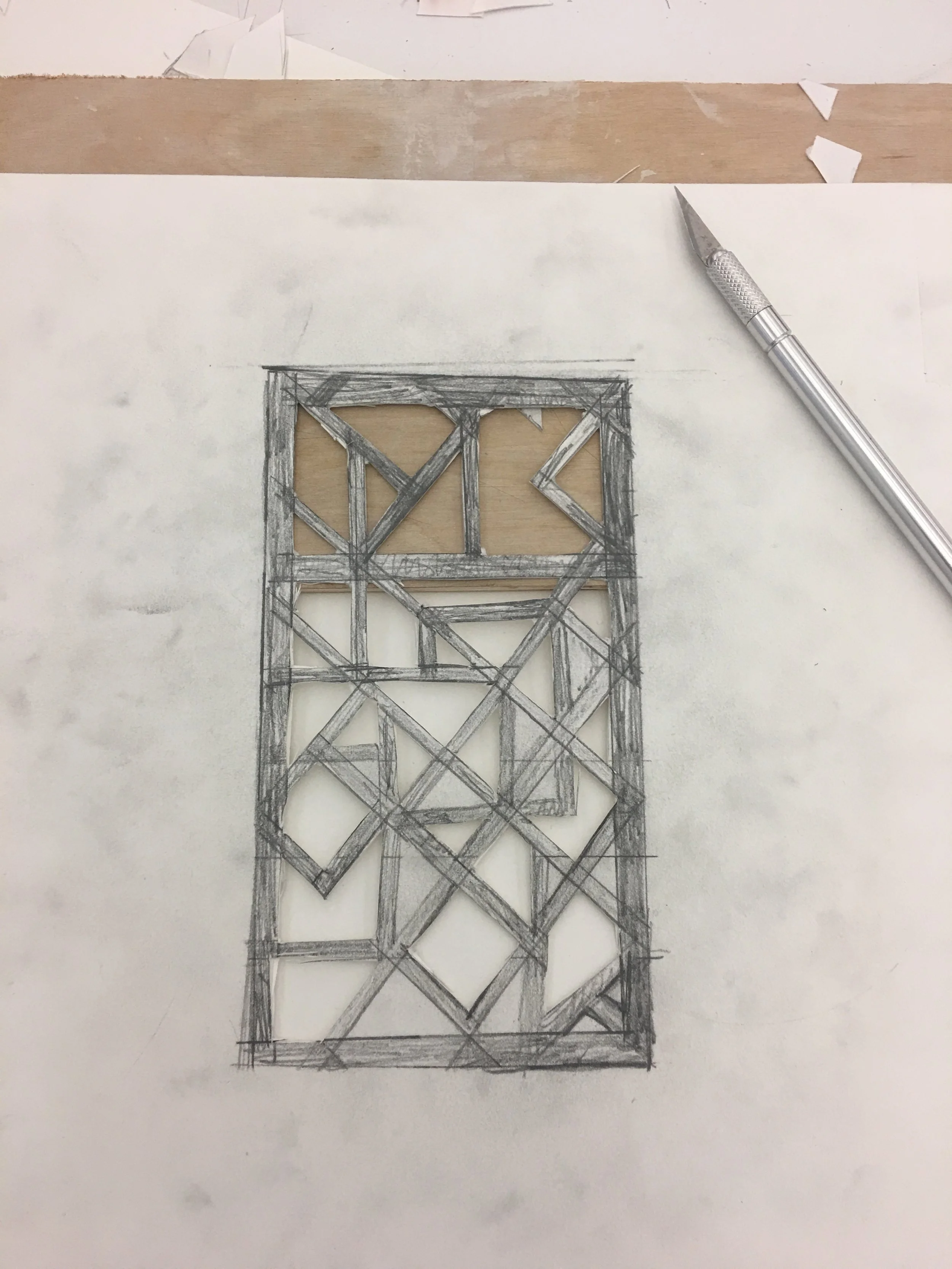 Above: Began creating a prototype for the "religious light box" using cardstock