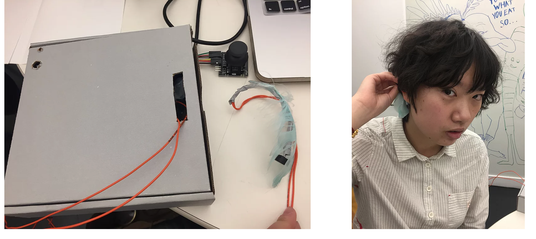 We prototyped a pair of earrings that would make the user aware of their sense of time by using only audio feedback. The earrings produce a clock or alarm-like tone that can speed or slow according to feedback from the user such as how fast they are moving or how often they encounter the same noises, indicating that their environment is not changing. 
