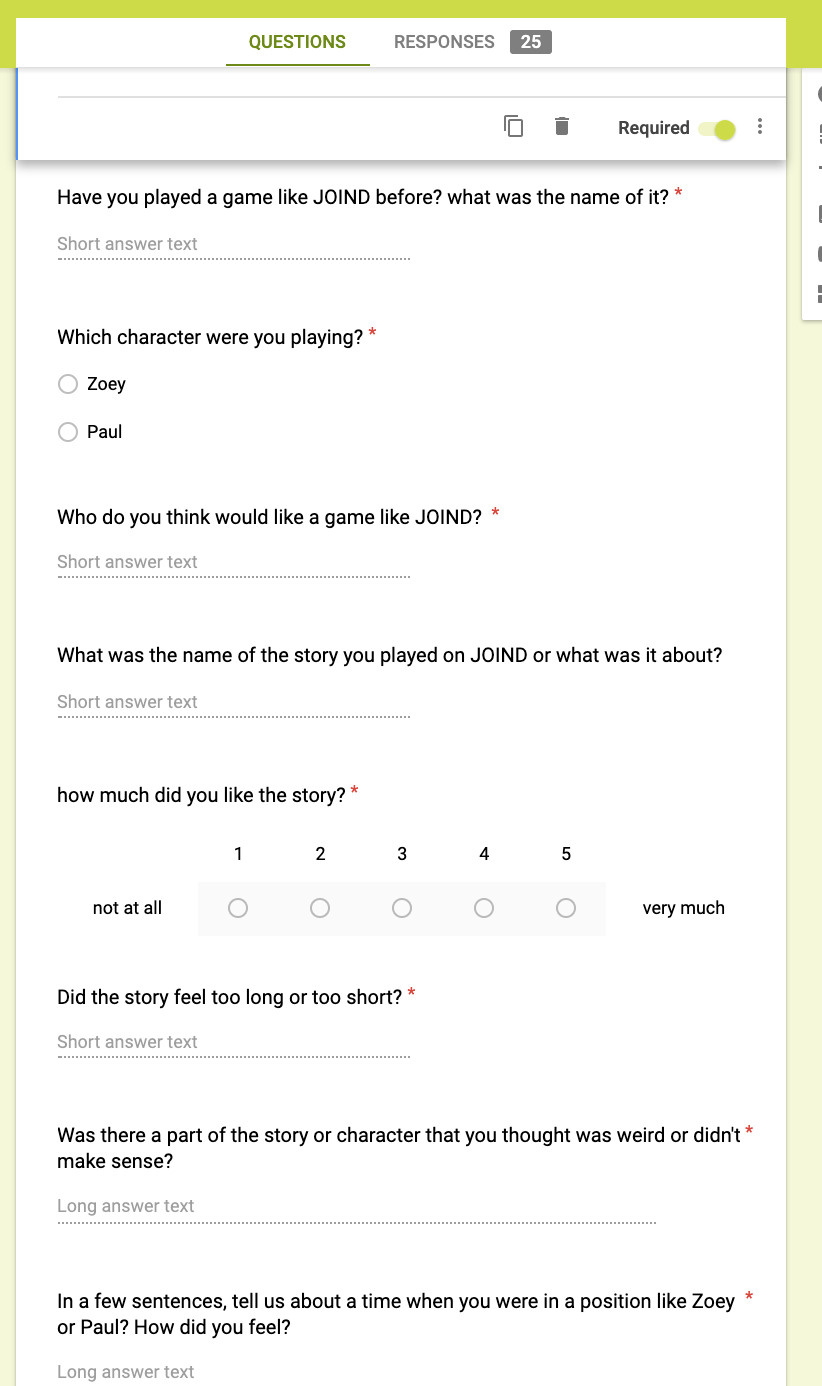 Surveys I designed for playtesters