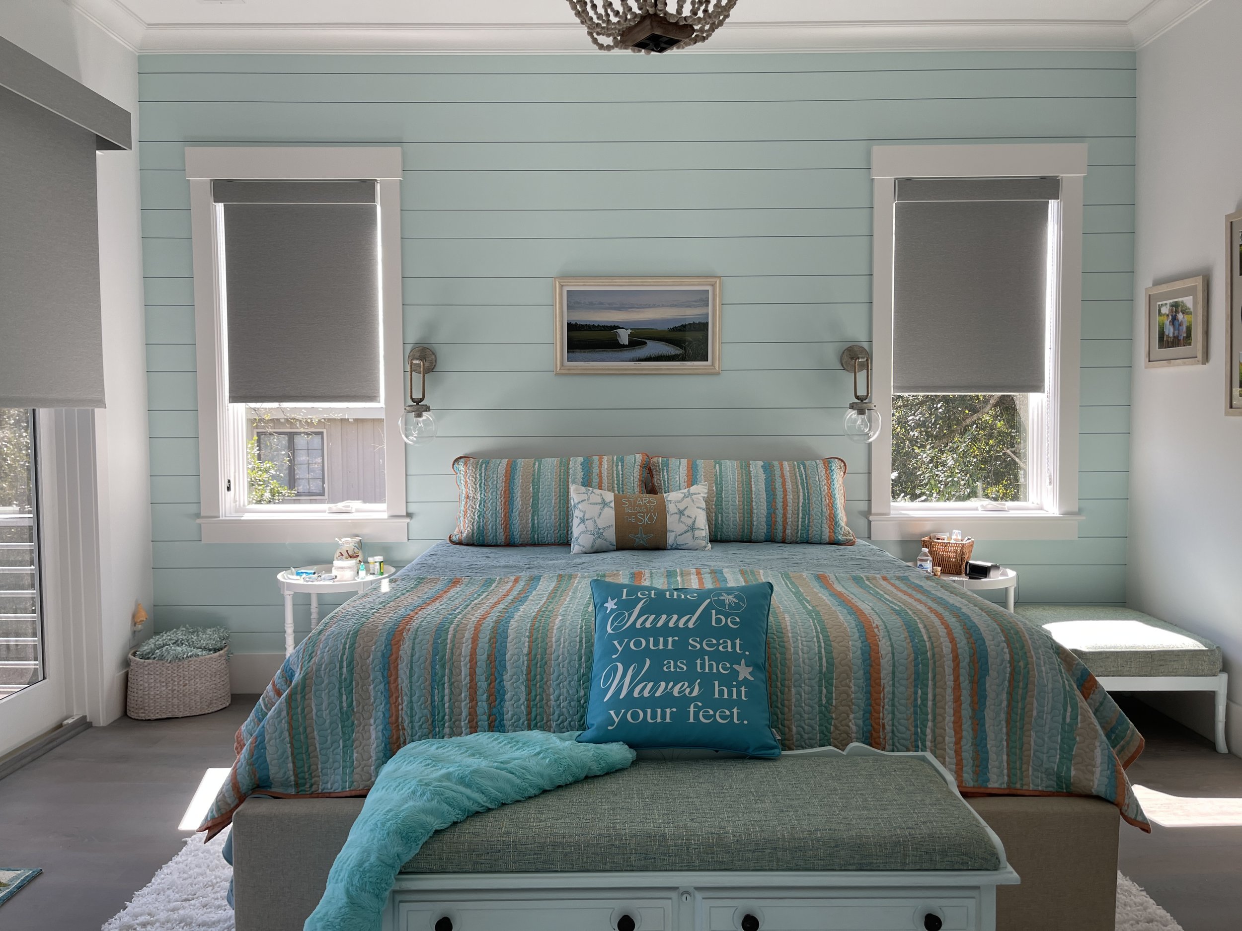  We installed motorized shades in multiple rooms of this Tybee home.  