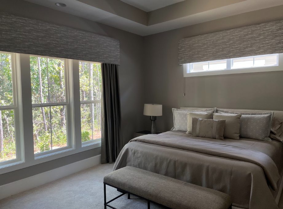  custom drapes, cornice, bedding, and pillows by savannah window fashions 