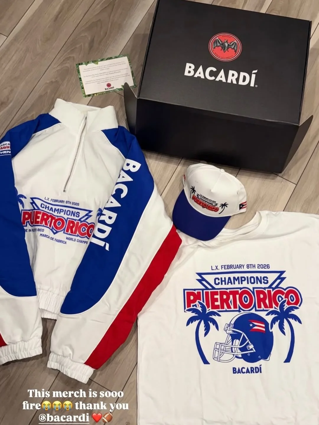 Influencers opening BACARD&Iacute; mailers while we wait for halftime&hellip; because Puerto Rico wins when Bad Bunny hits the stage 🇵🇷 #MadeBySPAR