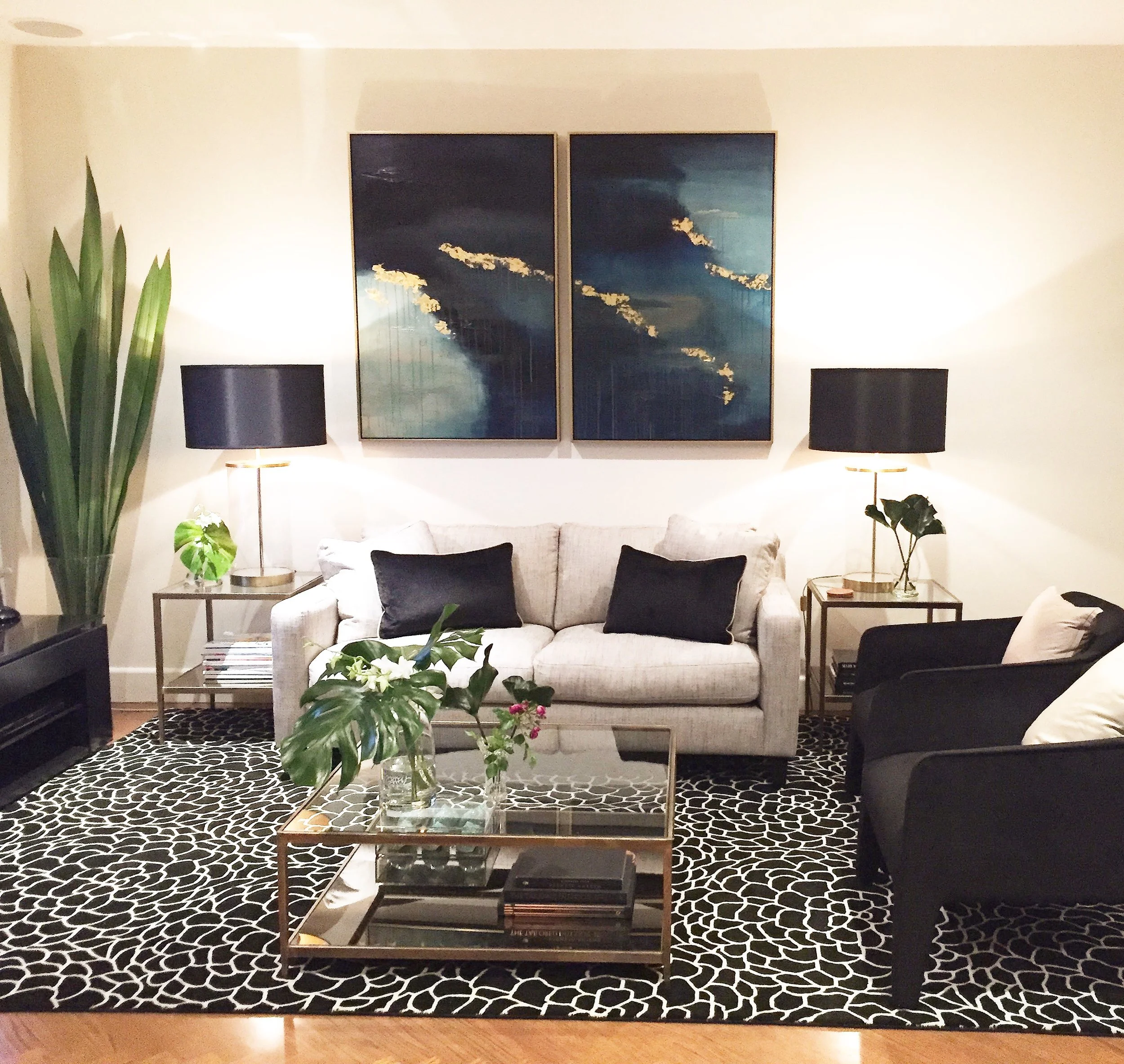 Step 3 - Finished paintings installed in client's living room 