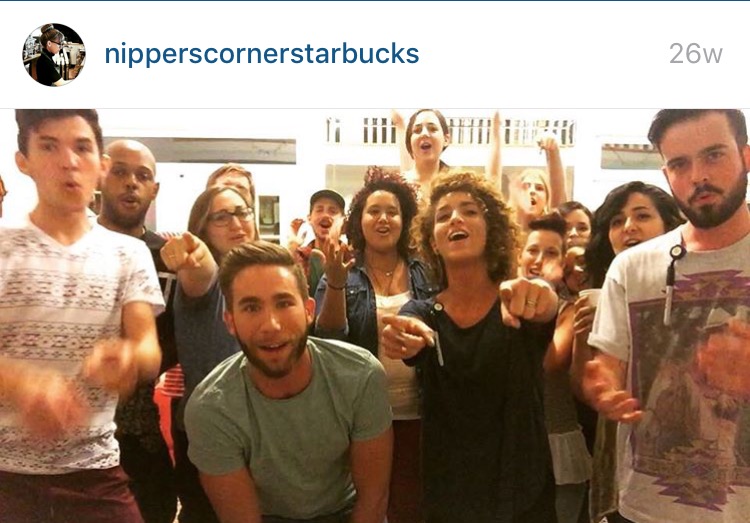 Ashley is the one in front pointing at you right now.