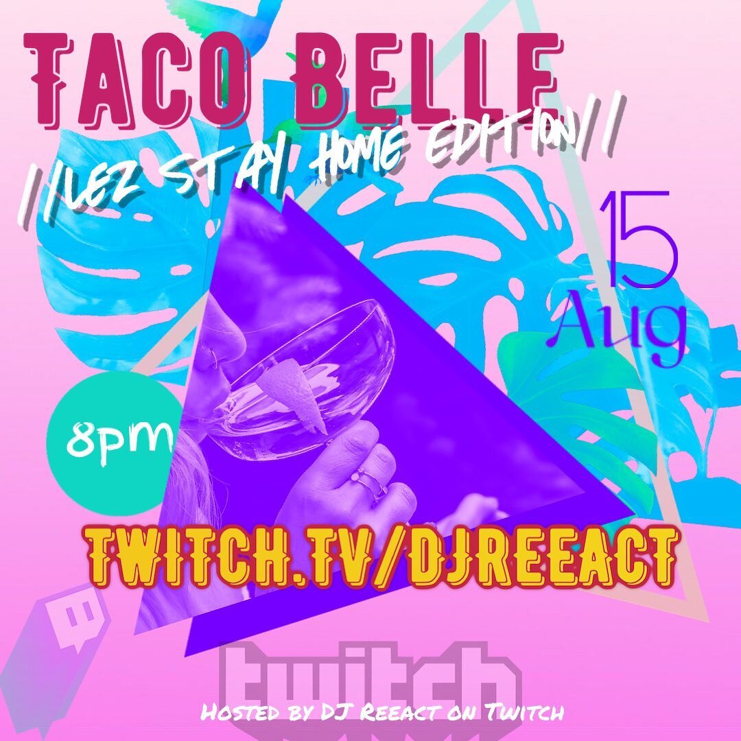 @tacobellesf is BACK this Saturday 8/15/2020 8pm PST. That&rsquo;s right, the party is coming to you. Check out the live stream at Twitch.tv/djreeact.
-
-
-
-
-
-
-
-
-
-
-
-
-
-
-
-
-
-
-
-
-
-
-
#djlife #music #party #ladiesnight #ladiesonly #lgbtq