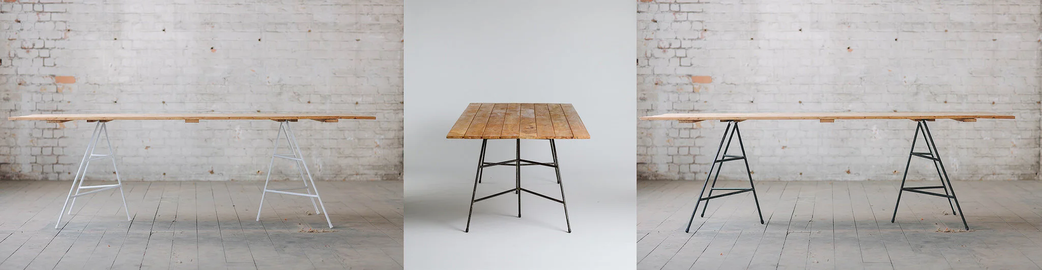 Macrocarpa Trestle tables with Black or White legs