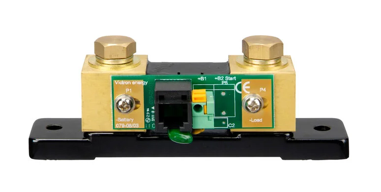 Victron Energy accessories including Lynx Power In 1000, Cerbo GX, battery monitor, and connectors for off-grid solar systems.